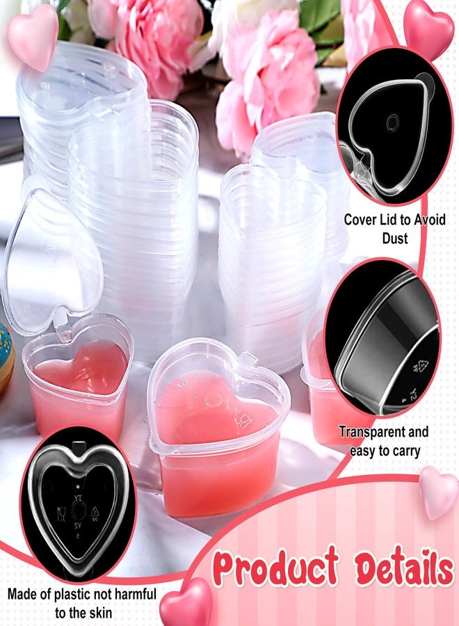 Layhit 100 Pcs Valentine's Day Heart Shaped Storage Containers Plastic Mini Heart Box Clear Food Storage Containers with Lid Portion Cups for DIY Craft Liquid Foam Ball Soft Clay (1.7 Oz,2.4 oz) - Image 3