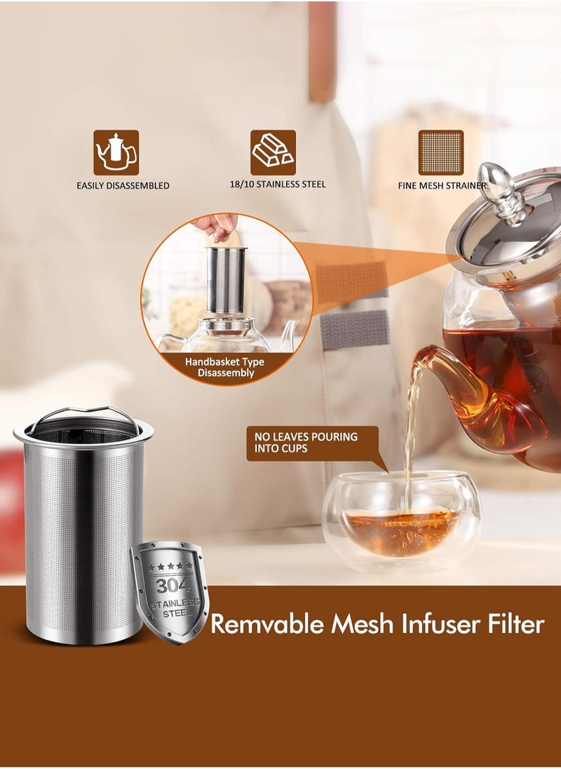 LOOPITYS 1200ml Glass Teapot with Removable Infuser, Stovetop Safe Tea Kettle, Blooming and Loose Leaf Tea Maker Set  - Image 3
