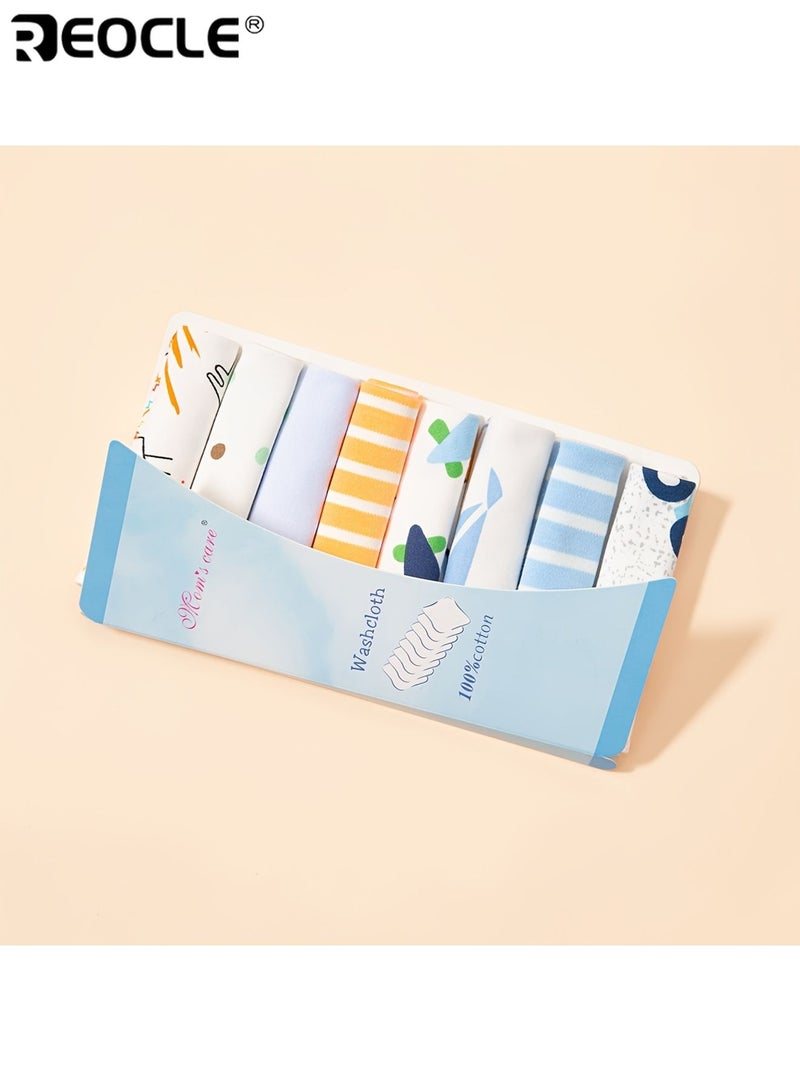 REOCLE 8pcs Soft and Absorbent Baby Nursing Towels Cartoon Designs with Adorable Characters Machine Washable Durable Polyester Blend Perfect for Newborns Ideal Baby Shower Gift - Image 3