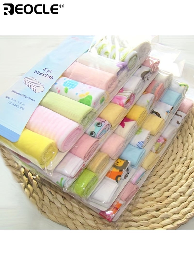 REOCLE 8pcs Soft and Absorbent Baby Nursing Towels Cartoon Designs with Adorable Characters Machine Washable Durable Polyester Blend Perfect for Newborns Ideal Baby Shower Gift - Image 4