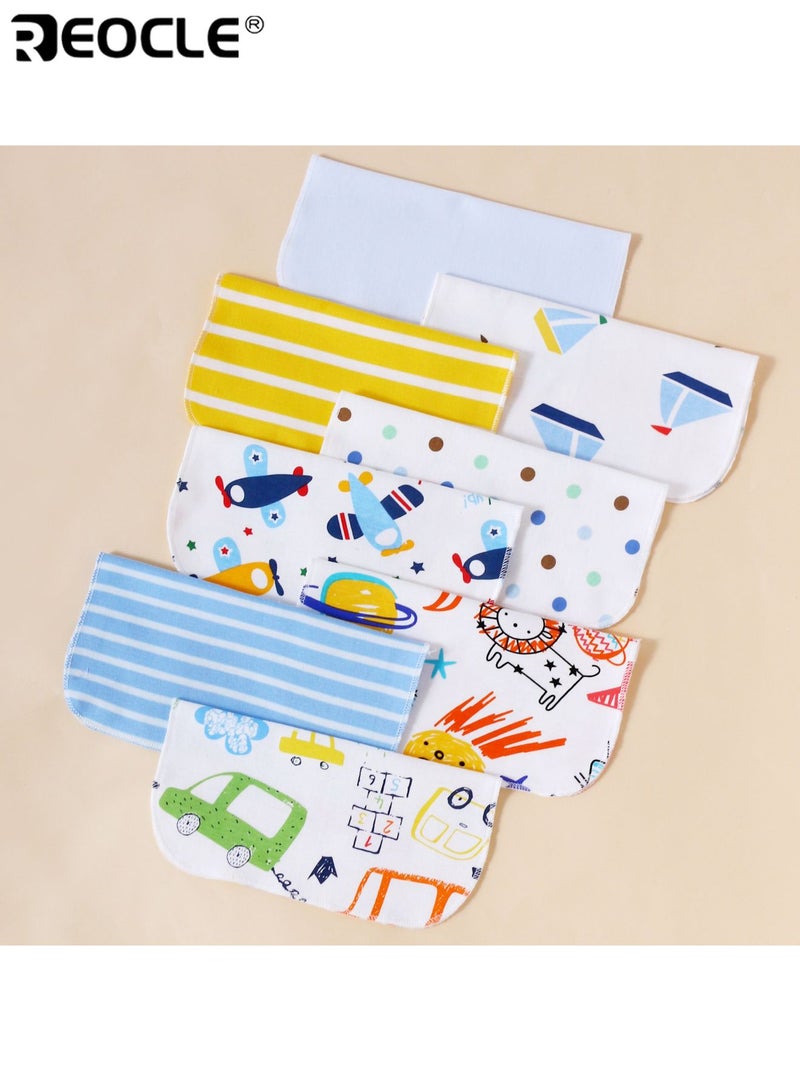 REOCLE 8pcs Soft and Absorbent Baby Nursing Towels Cartoon Designs with Adorable Characters Machine Washable Durable Polyester Blend Perfect for Newborns Ideal Baby Shower Gift - Image 2