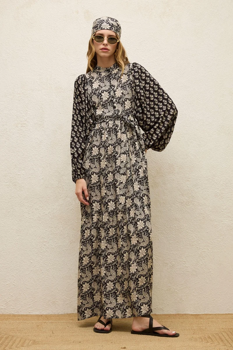 Manuka Viscose Balloon Sleeve Dress Carmine