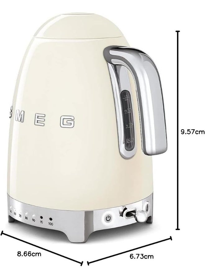 Smeg KLF04CRUK, 50's Retro Style Kettle, 7 Temperature Settings, 1.7 L Capacity with Water Level Indicator, 360 Swivel Base, Anti-Slip Feet, Soft Opening Lid, Stainless Steel, Cream 1.7 L 2400 W KLF04CRUK/AU / KLF04CRUK Multicolor - Image 1