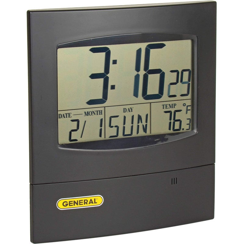 General Tools Jumbo Display Digital Wall Clock DJC381 with Time Day Date and Temperature
