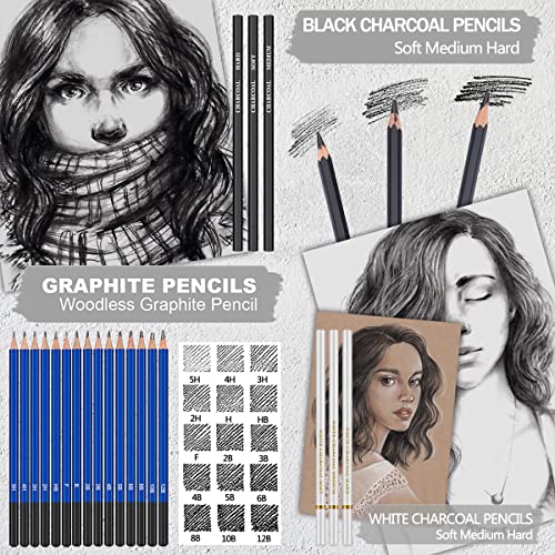 PANDAFLY 80 Pack Drawing Set Sketching Kit, Pro Art Supplies with 3-Color Sketchbook, Watercolor Pad, Colored, Graphite, Charcoal, Metallic Pencil, Christmas Gifts for Artist Beginner Kids Teen Girls - Image 3