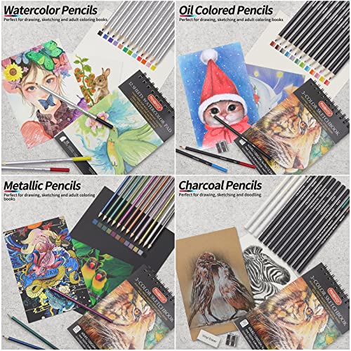 PANDAFLY 80 Pack Drawing Set Sketching Kit, Pro Art Supplies with 3-Color Sketchbook, Watercolor Pad, Colored, Graphite, Charcoal, Metallic Pencil, Christmas Gifts for Artist Beginner Kids Teen Girls - Image 4