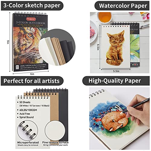 PANDAFLY 80 Pack Drawing Set Sketching Kit, Pro Art Supplies with 3-Color Sketchbook, Watercolor Pad, Colored, Graphite, Charcoal, Metallic Pencil, Christmas Gifts for Artist Beginner Kids Teen Girls - Image 5