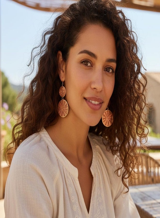 تتش ستون أقراط Touchstone Tribal Boho Chic Bohemian Mandala كبيرة مستديرة الشكل منسوجة على شكل سلة، مصنوعة من أسلاك دقيقة متعددة ومتحدة المركز بألوان ذهبية ونحاسية عتيقة للنساء. - Image 3