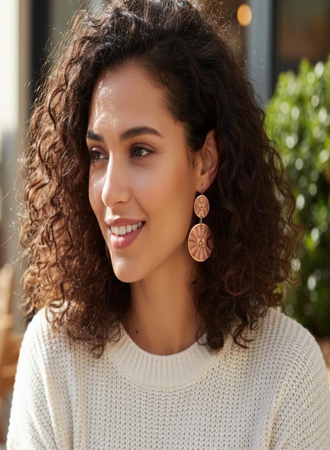 تتش ستون أقراط Touchstone Tribal Boho Chic Bohemian Mandala كبيرة مستديرة الشكل منسوجة على شكل سلة، مصنوعة من أسلاك دقيقة متعددة ومتحدة المركز بألوان ذهبية ونحاسية عتيقة للنساء. - Image 2