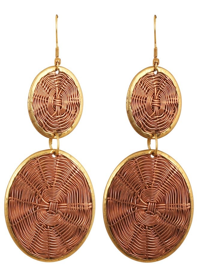 تتش ستون أقراط Touchstone Tribal Boho Chic Bohemian Mandala كبيرة مستديرة الشكل منسوجة على شكل سلة، مصنوعة من أسلاك دقيقة متعددة ومتحدة المركز بألوان ذهبية ونحاسية عتيقة للنساء. - Image 1