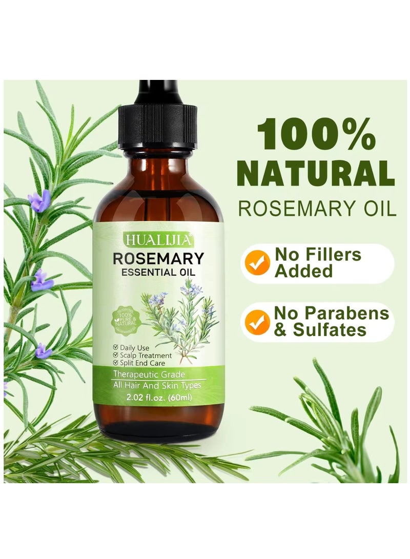 HUALIJIA 60ml Rosemary Essential Oil  for Hair Growth Pure Organic Rosemary Oil for Dry Damaged Hair and Growth Hair Scalp Oil  Pure and Natural Premium Quality Oil Hair Loss Treatment Oil for Men and Women  - Image 3