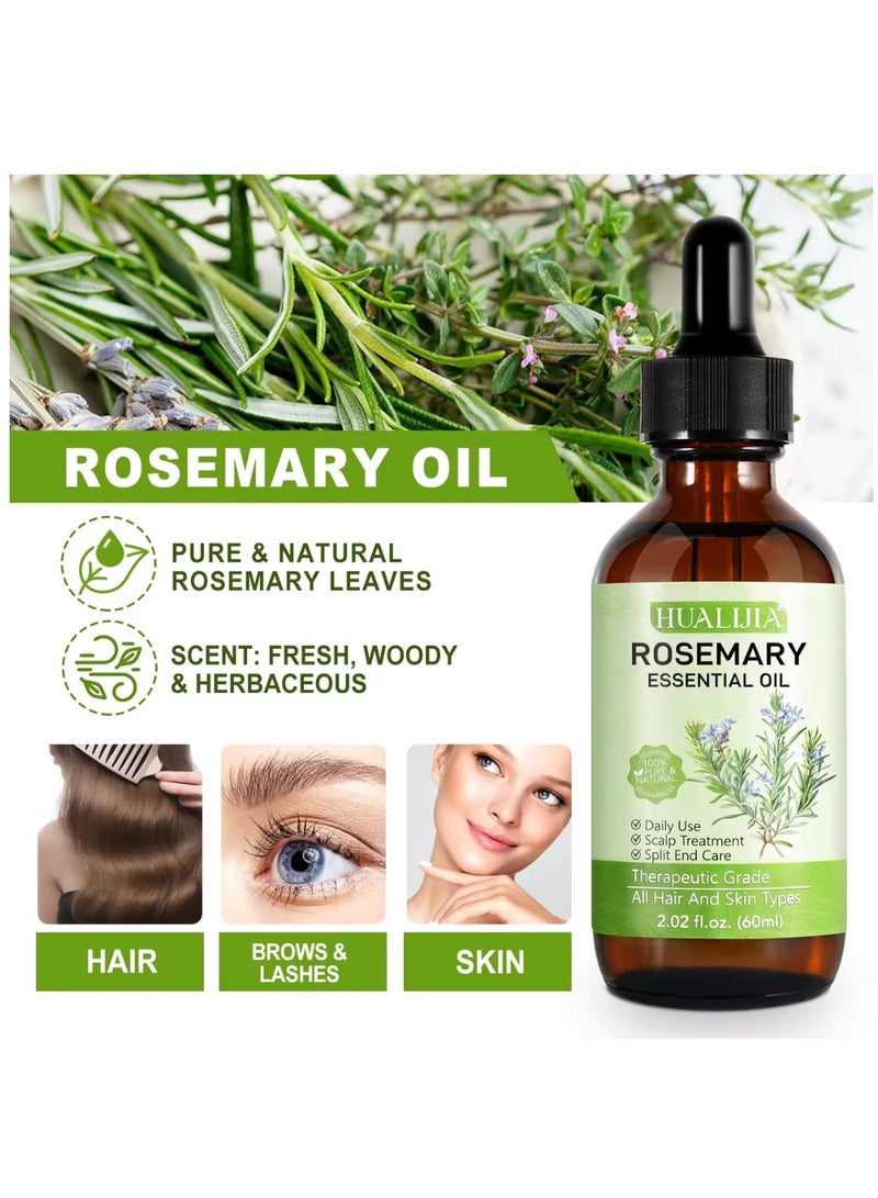 HUALIJIA 60ml Rosemary Essential Oil  for Hair Growth Pure Organic Rosemary Oil for Dry Damaged Hair and Growth Hair Scalp Oil  Pure and Natural Premium Quality Oil Hair Loss Treatment Oil for Men and Women  - Image 4