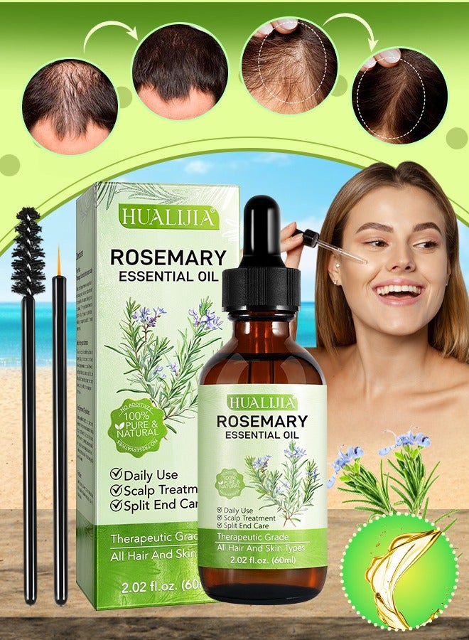 HUALIJIA 60ml Rosemary Essential Oil  for Hair Growth Pure Organic Rosemary Oil for Dry Damaged Hair and Growth Hair Scalp Oil  Pure and Natural Premium Quality Oil Hair Loss Treatment Oil for Men and Women  - Image 1