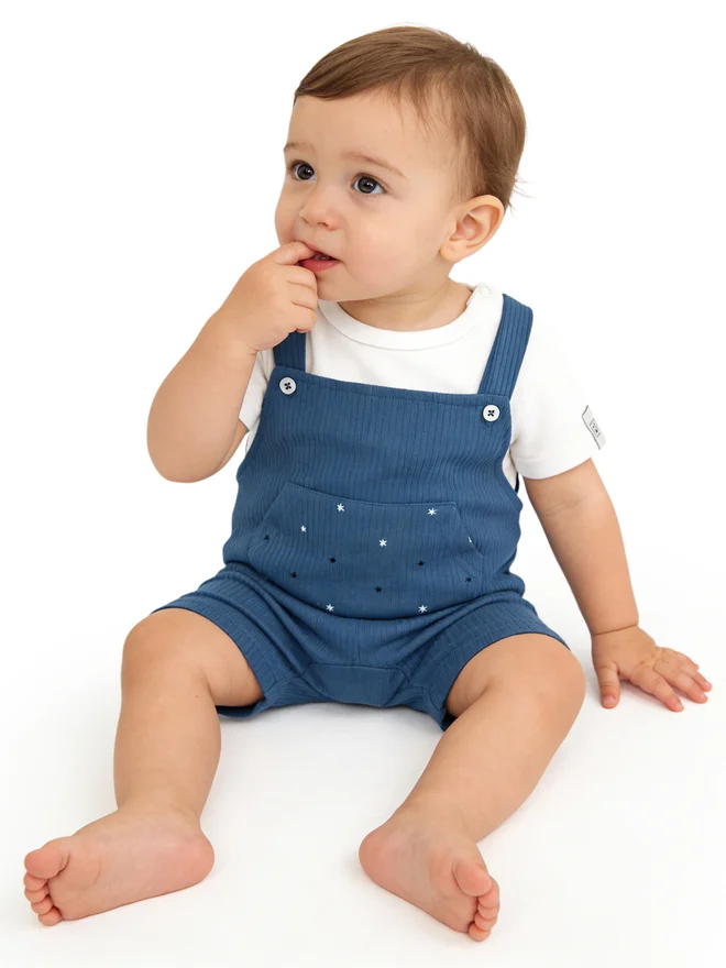 بابيز_بيسك Babies Basic Premium Ribbed Cotton Dungaree with Short Sleeves T-Shirt