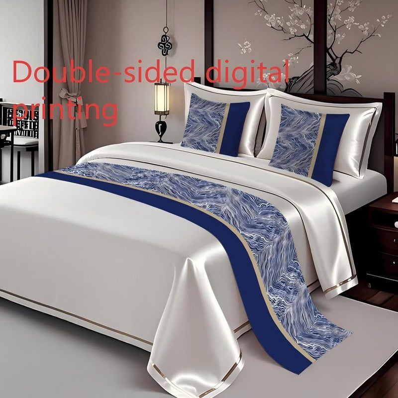100 Linen Bed Runner With 2 Pillows Queen King Size Bedroom Decor Wedding Hotel Style Bed Tail Towel Protective Household Cover - Image 1