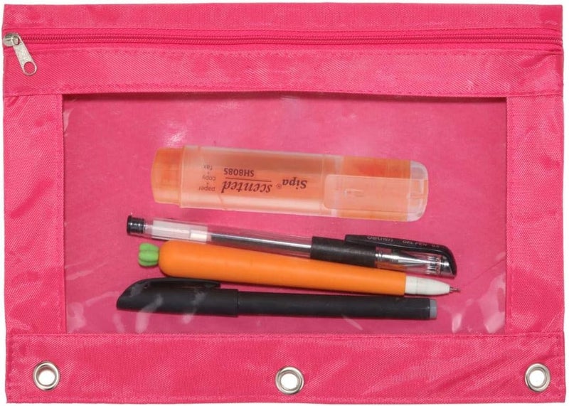 WODISON 3-Ring Pen Pencil Pouch with Clear Window Stationery Bag Binder Case Classroom Organizers Pink - Image 1