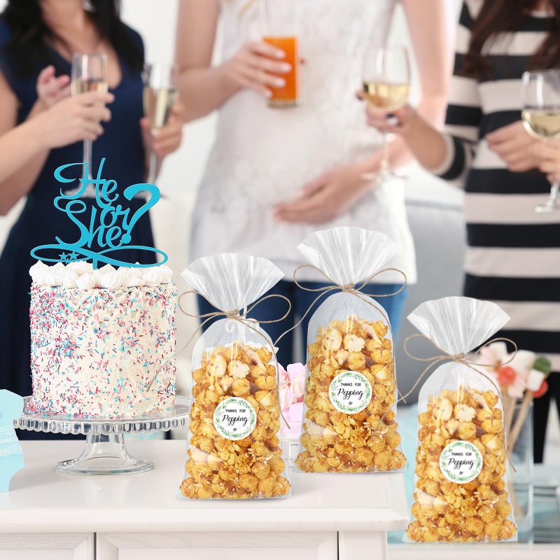 Chivertion 100 Sets Clear Popcorn Favor Bags Baby Shower Thank You Tags Natural Twine 4.9 x 10.8'' Clear Goodie Bag Favor Sticker 328 ft Packing String for Crafts Gift(Classic Style) - Image 4