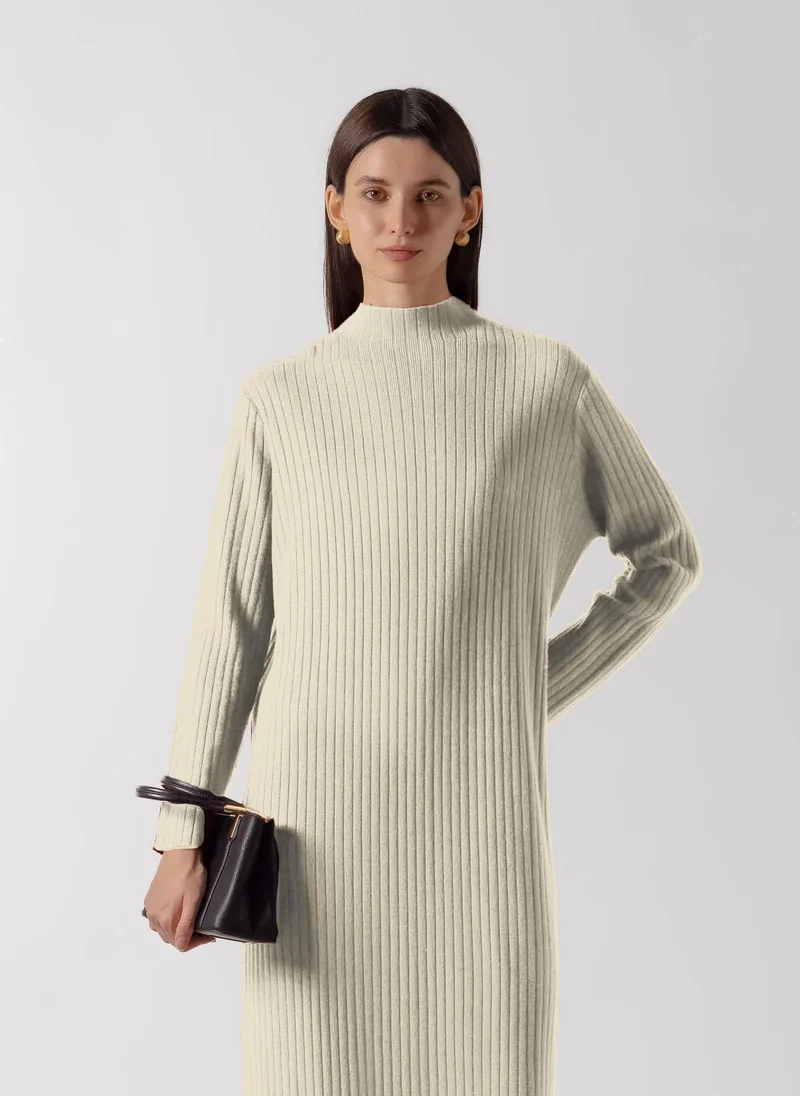 شايبس RIBBED MOCK NECK MIDI DRESS