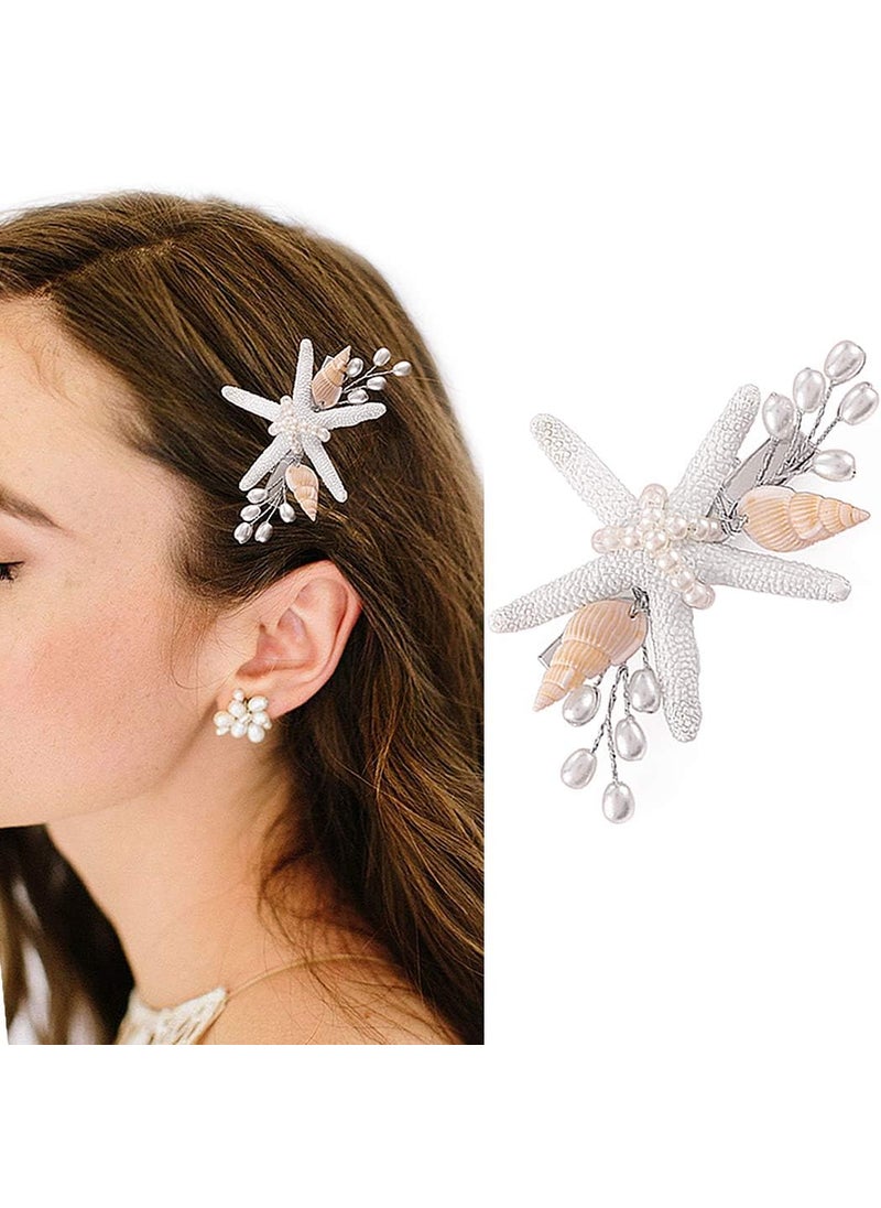 CASDRE - Casdre Starfish Hair Clip Silver Pearl Bridal Hair Piece Bride Wedding Hair Barrette Shell Beach Hair Accessories for Women and Girls - Image 1