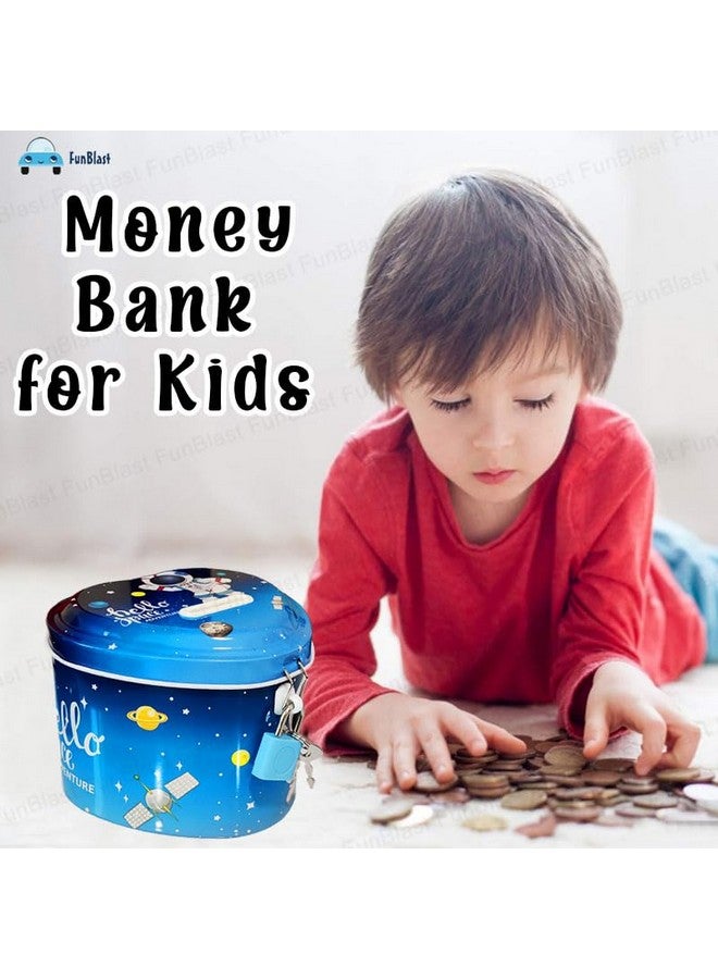 FunBlast Piggy Bank For Kids Space Money Saving Tin Coin Bank With Lock And Key Birthday Return For Boys & Girls, Money Bank, Coin Box For Kids, Metal Coin Box For Kids (Space), Multi - Image 2