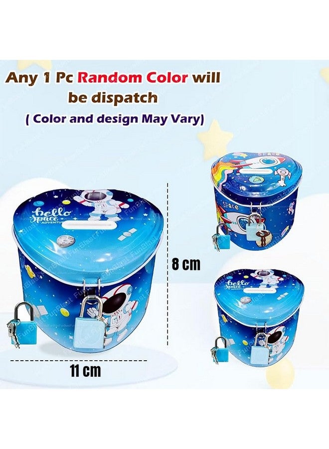 FunBlast Piggy Bank For Kids Space Money Saving Tin Coin Bank With Lock And Key Birthday Return For Boys & Girls, Money Bank, Coin Box For Kids, Metal Coin Box For Kids (Space), Multi - Image 3
