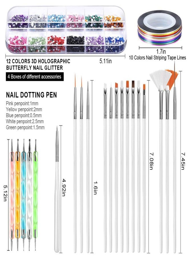 MAYCREATE® Nail Art Kit for Women 3D Nails Extension Kit with 100 Nails, 10 Nail Tapes, 15 Nail Art Brush, 5 Nail Dotting Pen, 4 Box Nail Gems Nail Glitter Foil Flakes for Nail Art Set - Image 2