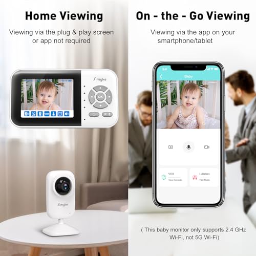 Simyke Upgrade Video Baby Monitor with 2 Cameras and Audio 2.8" Screen, Night Vision, APP, 2 Way Talk, 1200ft Long Range, Feeding Clock, Temperature Detection, Portable Wireless Baby Cam Home Use - Image 2