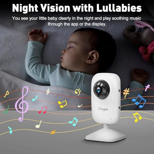 Simyke Upgrade Video Baby Monitor with 2 Cameras and Audio 2.8" Screen, Night Vision, APP, 2 Way Talk, 1200ft Long Range, Feeding Clock, Temperature Detection, Portable Wireless Baby Cam Home Use - Image 4