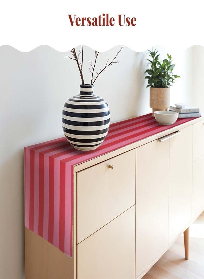 Folkulture Table Runner 108 Inches Long | Vertical Striped Home Decor | 100% Cotton Long Table Runner for Christmas Decor | Pink & Red | Wash Friendly - Image 1