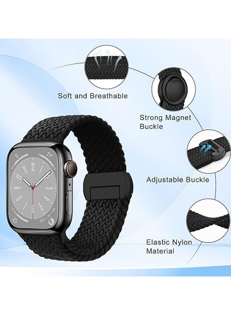 بولوز الفرقة المنقولة المرنة لفرقة ساعة آبل 42 مم 44 مم 45 مم 46 مم 49 مم النساء الرجال ، النايلون الناعم المنسوج الرياضة حزام حلقة سولو لسلسلة iWatch 10 9 8 7 6 5 4 3 SE - Image 2