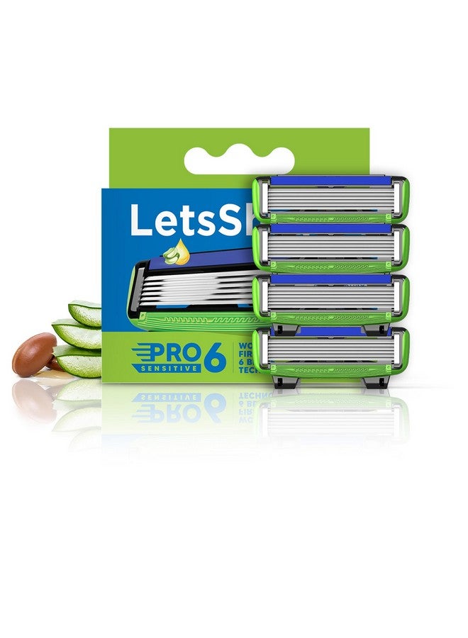 LetsShave Pro 6 Sensitive Manual Shaving Razor Blades Refills (Cartridge), Pack Of 4, World'S First 6-Blade & Precison Back Blade With Argan Oil & Aloe Vera Infused Moisture Bar, Blades For Men - Image 1