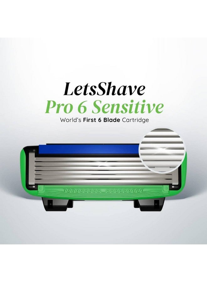 LetsShave Pro 6 Sensitive Manual Shaving Razor Blades Refills (Cartridge), Pack Of 4, World'S First 6-Blade & Precison Back Blade With Argan Oil & Aloe Vera Infused Moisture Bar, Blades For Men - Image 2