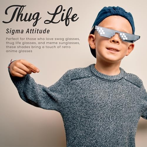 Homeaura Kids Non-Polarized Pixelated Party Swag Savage Glasses | Sigma Gangster Gangsta Goggles for Meme Party | Fun Stylish Cool Funky Sunglasses & Adults (Pack of 2), Black, M - Image 5