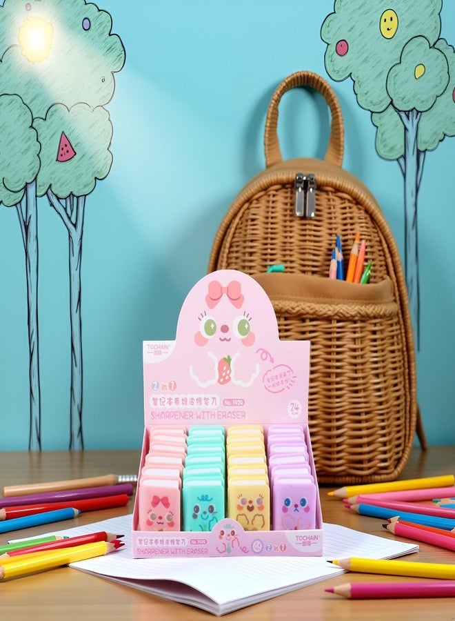 Qintreesify 4pcs Multicolour Cute Dual Purpose Book Pencil Sharpener Eraser, Cute Cartoon Student Eraser Pencil Cute,Office and School Supplies - Image 4