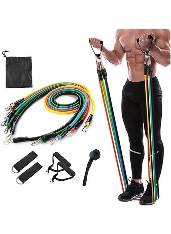 Resistance Fitness Band Set With Stackable Exercise Bands Legs Ankle Straps Multi-Function Professional Fitness Equipment 11 Pcs - Image 1