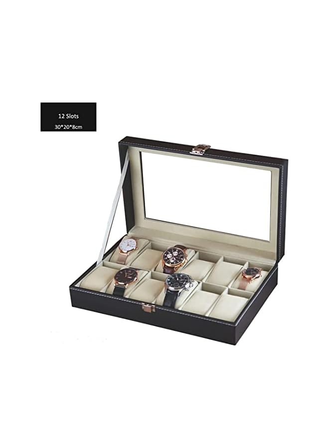 SKY-TOUCH 12 grid watch box，PU Leather Watch Case Watch Box for Men and Women，Watch Display Case with Glass Lids and Removable Pillow，Watch Display Storage Box as Gift for Valentines Day Birthday - Image 2