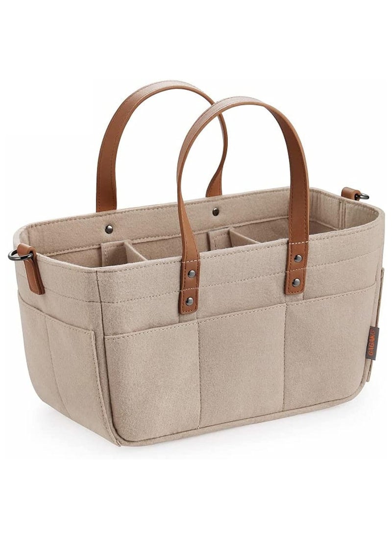 Gonice Gonice Baby Diaper Caddy Organizer, Portable Nappies Organizer Nursery Storage Basket with Handle, Baby Storage Basket for Car Travel, Diaper Storage Bin (Brown)  - Image 1