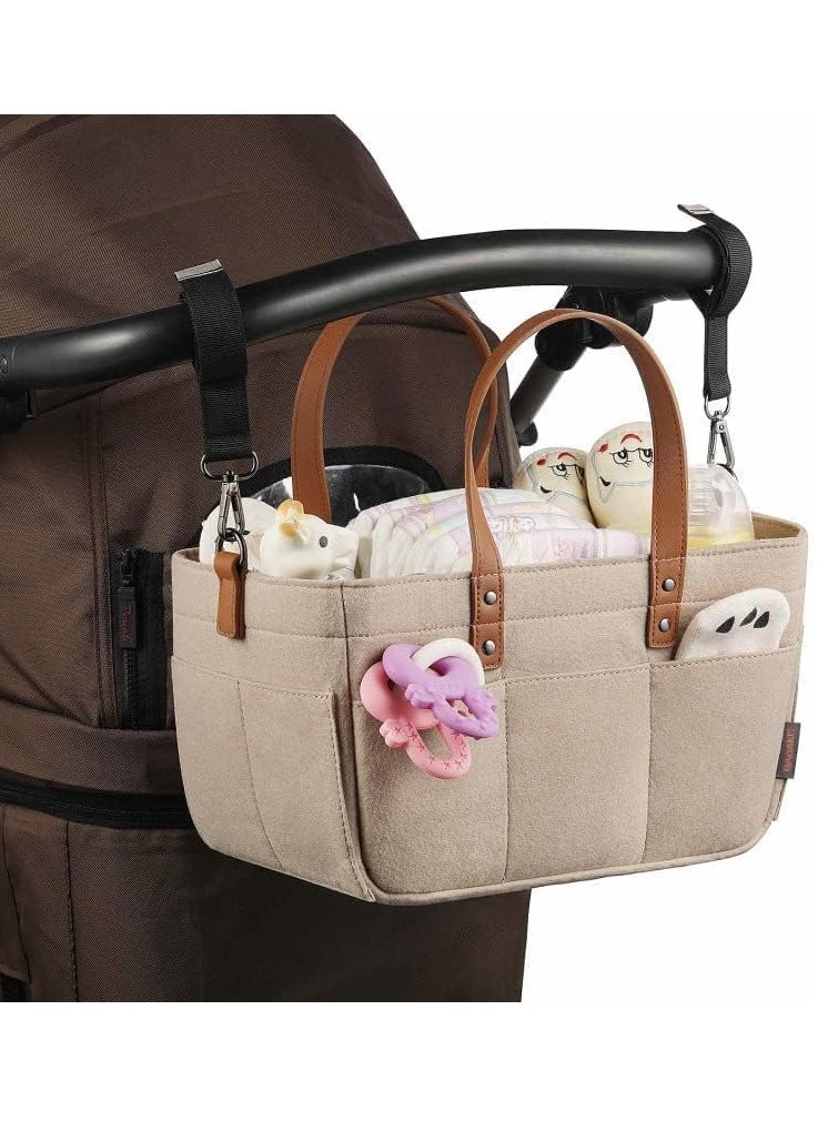 Gonice Gonice Baby Diaper Caddy Organizer, Portable Nappies Organizer Nursery Storage Basket with Handle, Baby Storage Basket for Car Travel, Diaper Storage Bin (Brown)  - Image 4