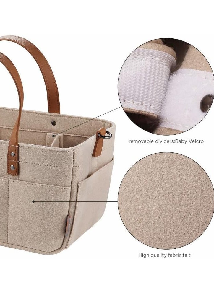 Gonice Gonice Baby Diaper Caddy Organizer, Portable Nappies Organizer Nursery Storage Basket with Handle, Baby Storage Basket for Car Travel, Diaper Storage Bin (Brown)  - Image 3