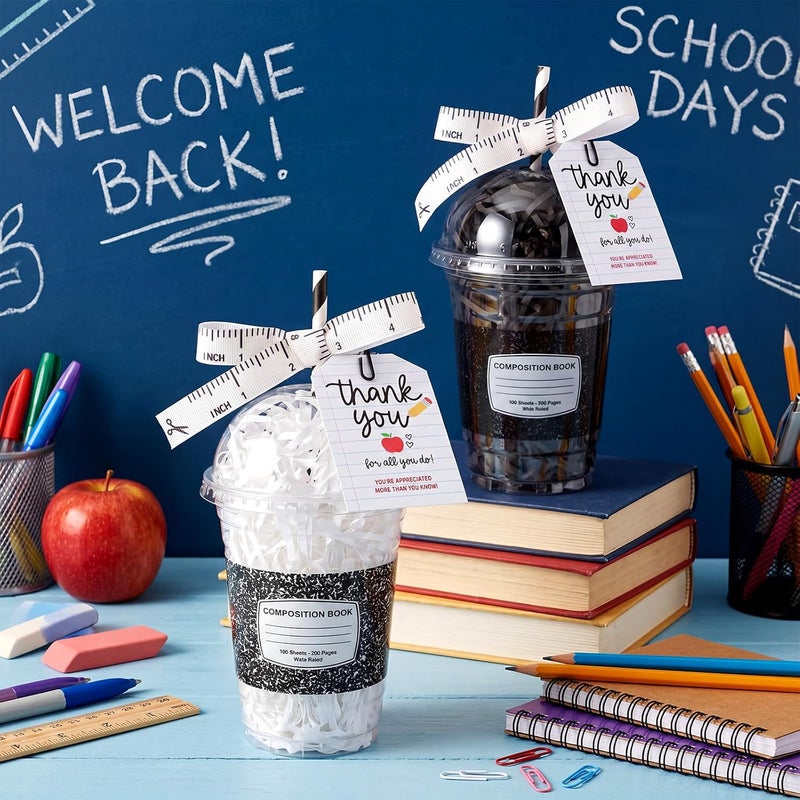LemonRoad 12 Sets Back to School Gifts Bulk, Plastic Coffee Cup Container Gift Card Holder, First Day Class Favors Welcome Classroom Graduation End of Year Ornaments (Classic Composition) - Image 2