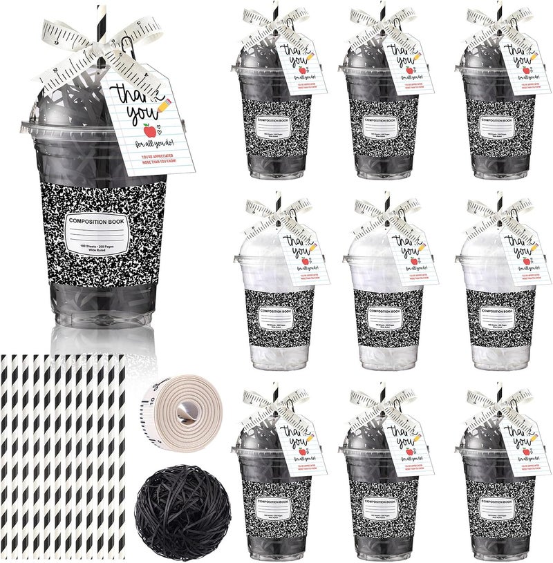 LemonRoad 12 Sets Back to School Gifts Bulk, Plastic Coffee Cup Container Gift Card Holder, First Day Class Favors Welcome Classroom Graduation End of Year Ornaments (Classic Composition) - Image 1