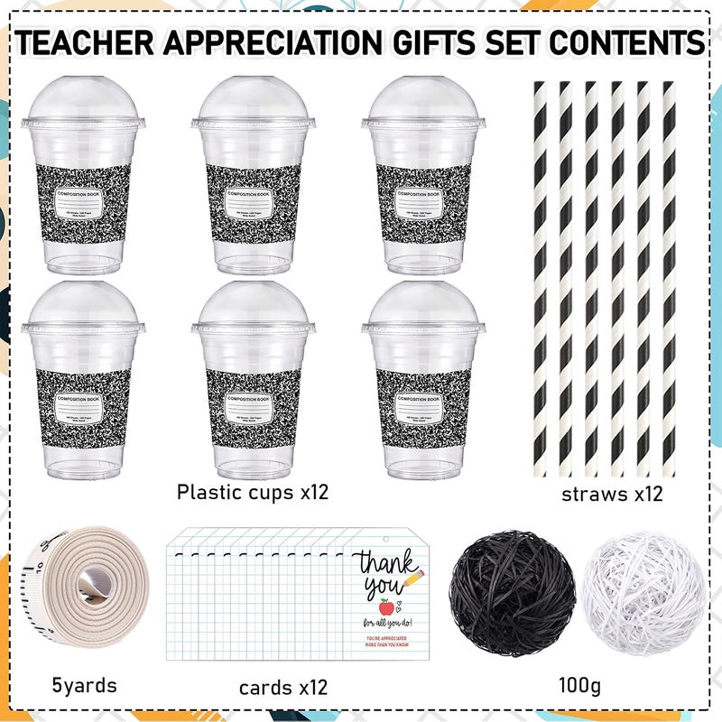 LemonRoad 12 Sets Back to School Gifts Bulk, Plastic Coffee Cup Container Gift Card Holder, First Day Class Favors Welcome Classroom Graduation End of Year Ornaments (Classic Composition) - Image 3
