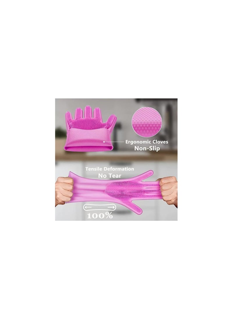 Oblivion - Oblivion Home Magic Silicone Cleaning Hand Gloves for Kitchen Dishwashing and Pet Grooming, Washing Dish, Car, Bathroom - 1-Pair - Image 1