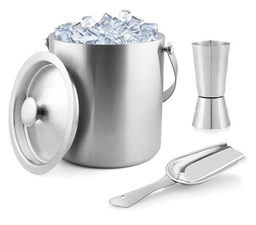 finality Stainless Steel Double Wall Insulated Ice Bucket with Ice Scoop Peg MeasureJigger 15 Liter Keeps Ice Cold for 6 h Great bar Tools for Home bar Accessories V PEG Measure - Image 1