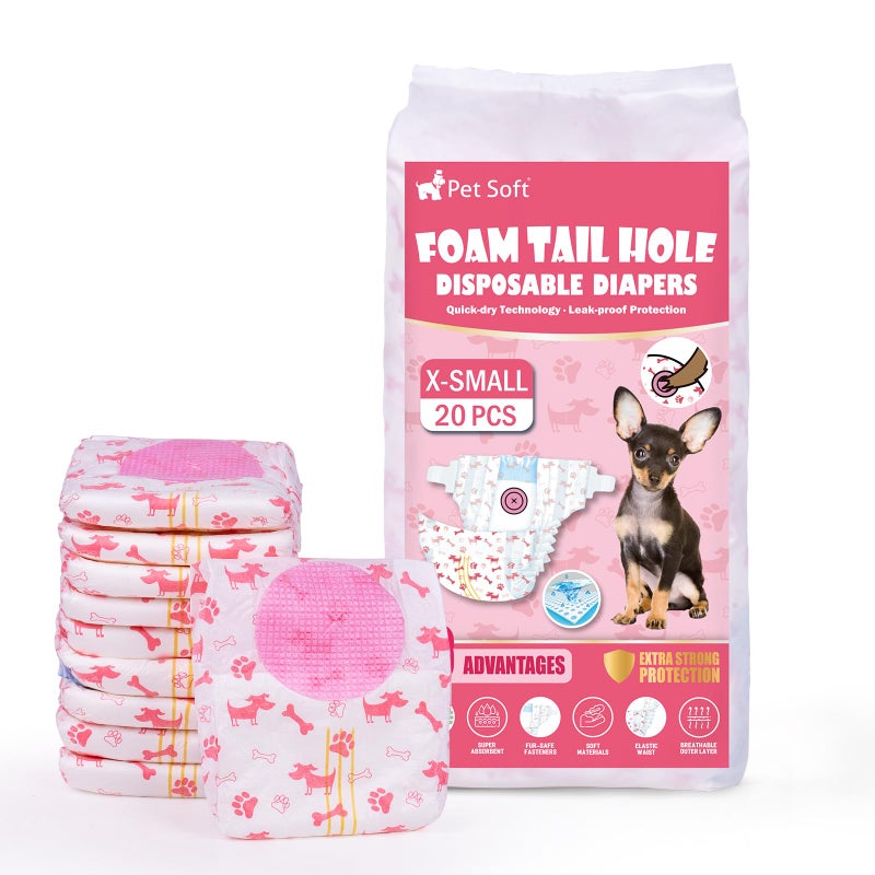 Pet Soft Disposable Dog Diapers - Female Dog Diapers with Adjustable Foam Tail Hole, Ultra Protection Puppy & Cat Diapers Wetness Indicator for Dogs in Heat or Incontinence,20pcs (XS,Red) - Image 1
