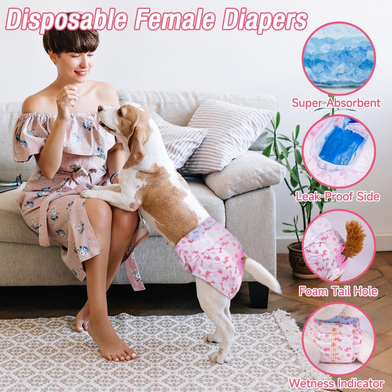 Pet Soft Disposable Dog Diapers - Female Dog Diapers with Adjustable Foam Tail Hole, Ultra Protection Puppy & Cat Diapers Wetness Indicator for Dogs in Heat or Incontinence,20pcs (XS,Red) - Image 2