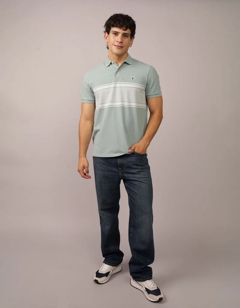 American Eagle  AE Logo Striped Polo Shirt for Men | Best Price UAE