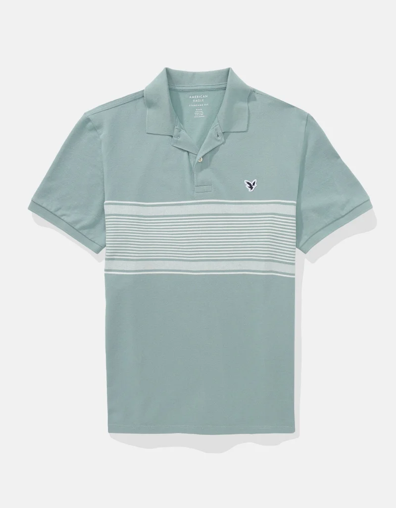 امريكان ايجل تي-شيرت بولو مخطط ومزين بالشعار