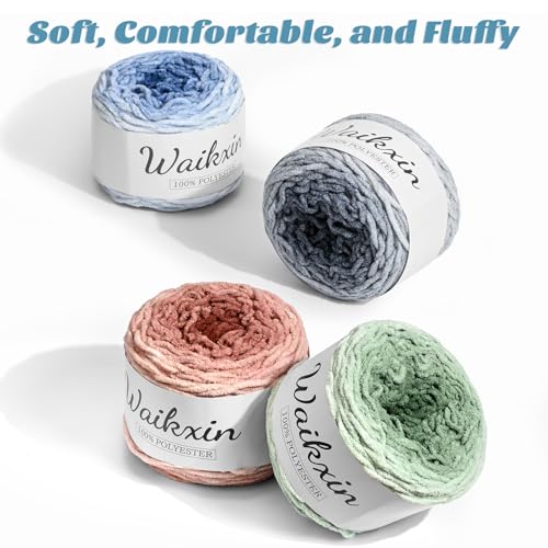Waikxin Chunky Chenille Yarn Cake - 3 Pack of 300g/197yds Jumbo Ombre Yarns - 6 Super Bulky - Baby Yarn for Crocheting Soft Blanket - Fluffy Gradient Yarn for Making Crafts, Amigurumi(3 Cheesecake) - Image 5