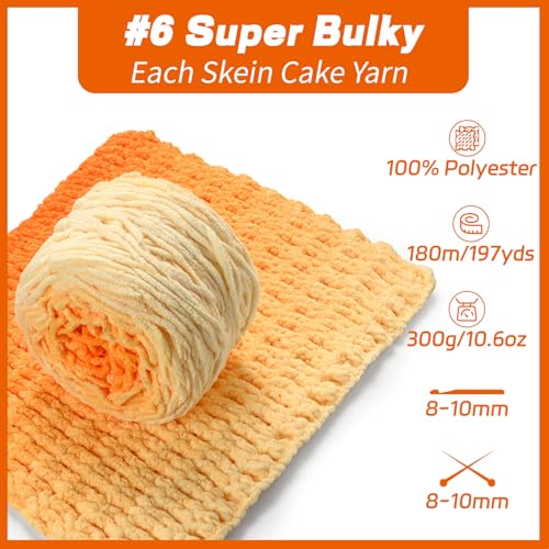 Waikxin Chunky Chenille Yarn Cake - 3 Pack of 300g/197yds Jumbo Ombre Yarns - 6 Super Bulky - Baby Yarn for Crocheting Soft Blanket - Fluffy Gradient Yarn for Making Crafts, Amigurumi(3 Cheesecake) - Image 2